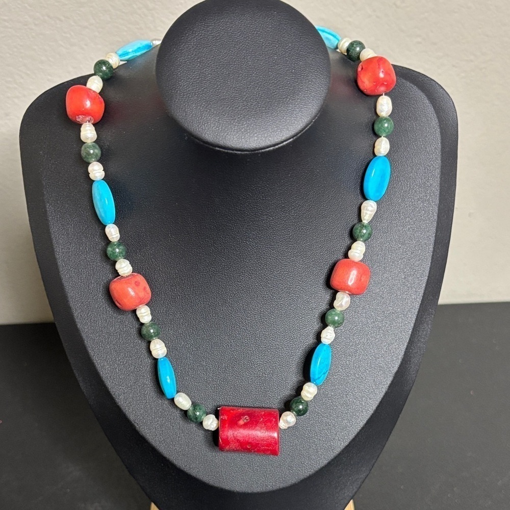 Turquoise Coral Natural Gemstone Beaded Colorful Necklace